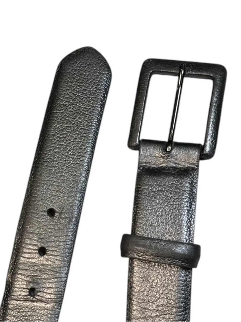 W. Kleinberg Silver Metallic Leather Wide Statement Belt Rectangle Buckle USA S